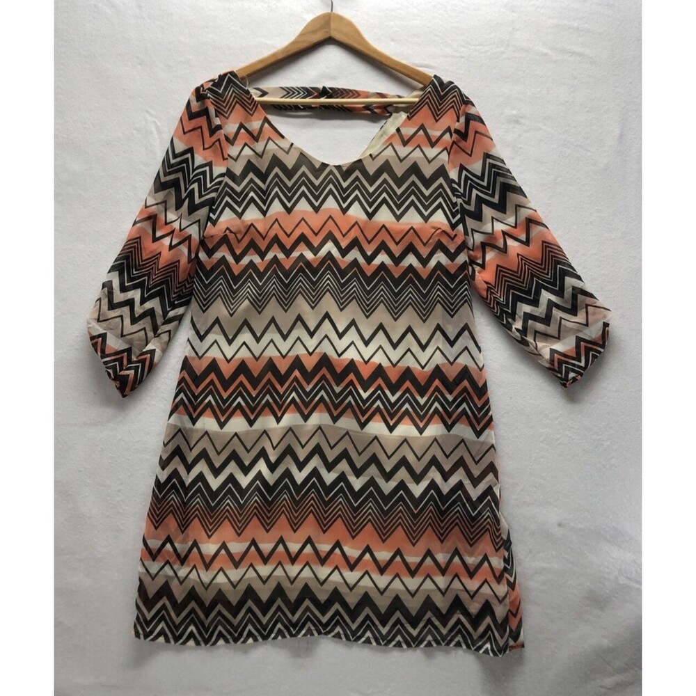LILY ROSE Women Dress Size M Lined Casual Dress Blouson Chevron